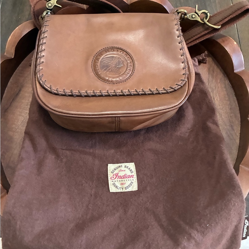 Brown Indian Leather Crossbody with Embossed Detail